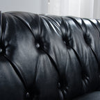 84.65' BLACK PU Rolled Arm Chesterfield Three Seater Sofa. - Grand Goldman Shop