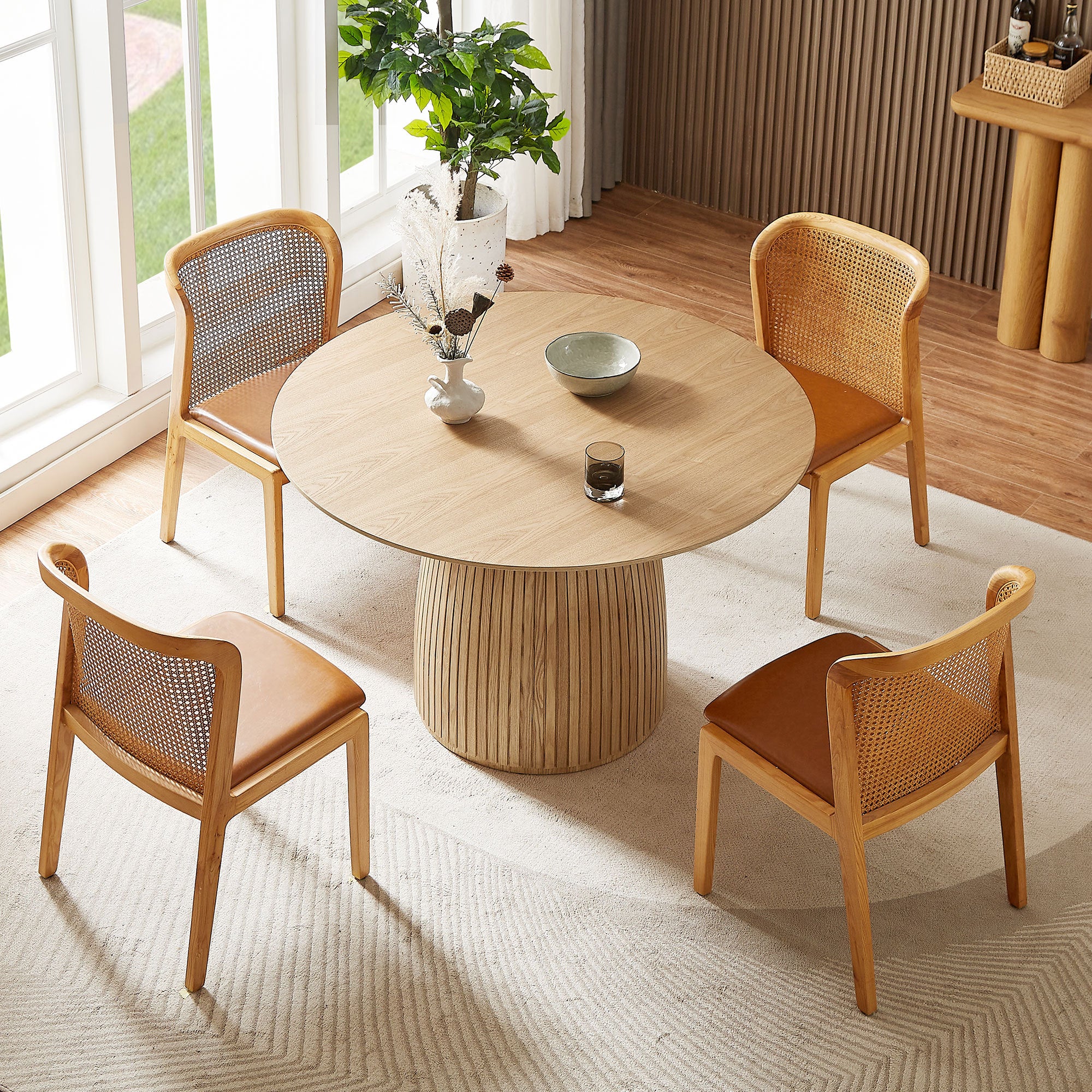 Round Dining Table Modern Wood Kitchen Table 47.24' Circular Tabletop for Leisure Coffee Table OAK. - Grand Goldman Shop