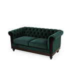 VIVALUX Chesterfield Velvet Loveseat Sofa 2-Person Rolled Arm Upholstered Couch Forest Green 59.44' - Grand Goldman Shop
