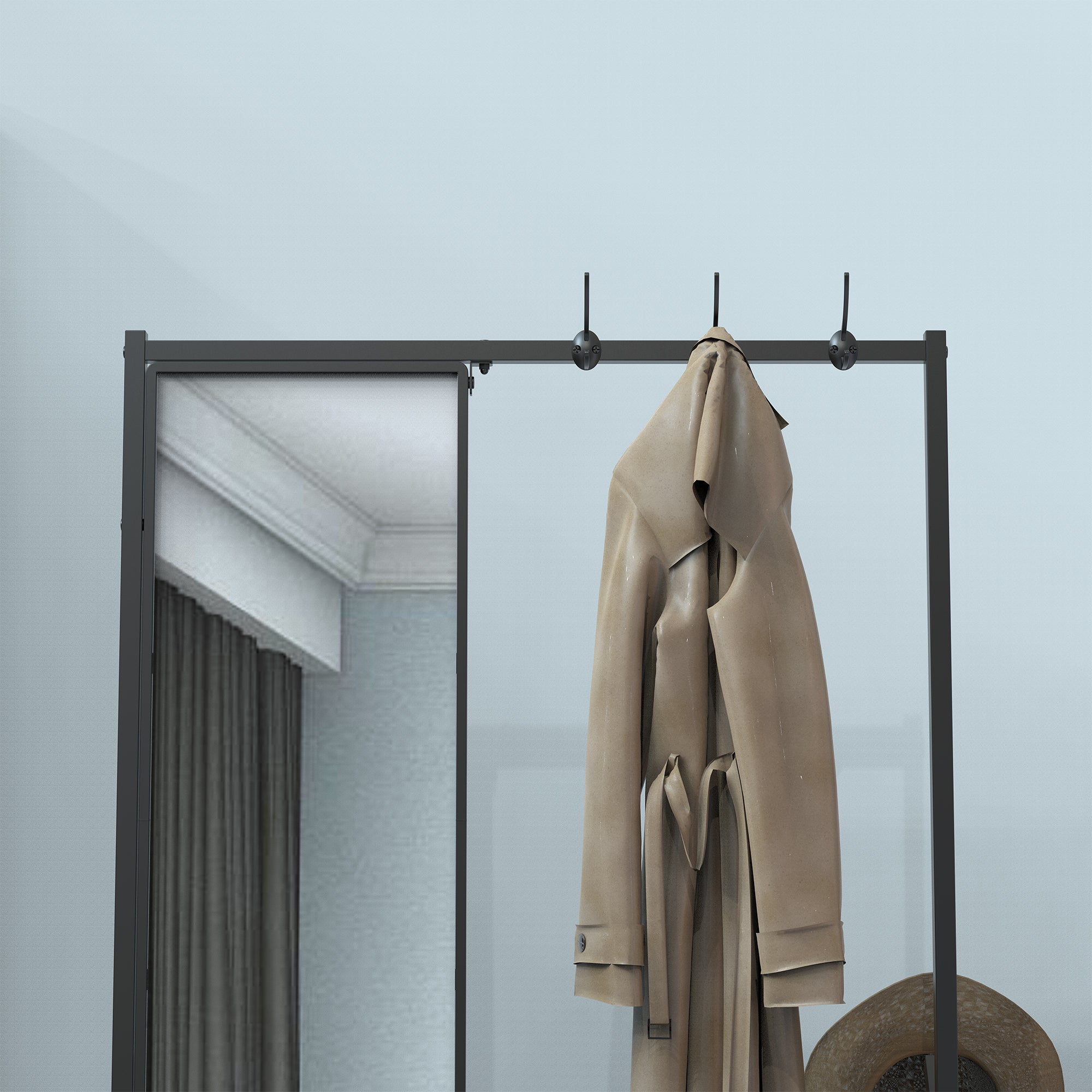 Coat Rack with Mirror, Multifunctional Hall Tree with Shoe Storage, Metal Frame, for Living Room Bedroom 73x32x15 Inches, Industrial Style, Rustic Brown and Black - Grand Goldman Shop