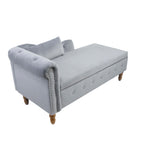 Grey Chaise Lounge Indoor, Velvet Lounge Chair for Bedroom with Storage & Pillow, Modern Upholstered Rolled Arm Chase Lounge for Sleeping with Nailhead Trim for Living Room Bedroom Office - Grand Goldman Shop