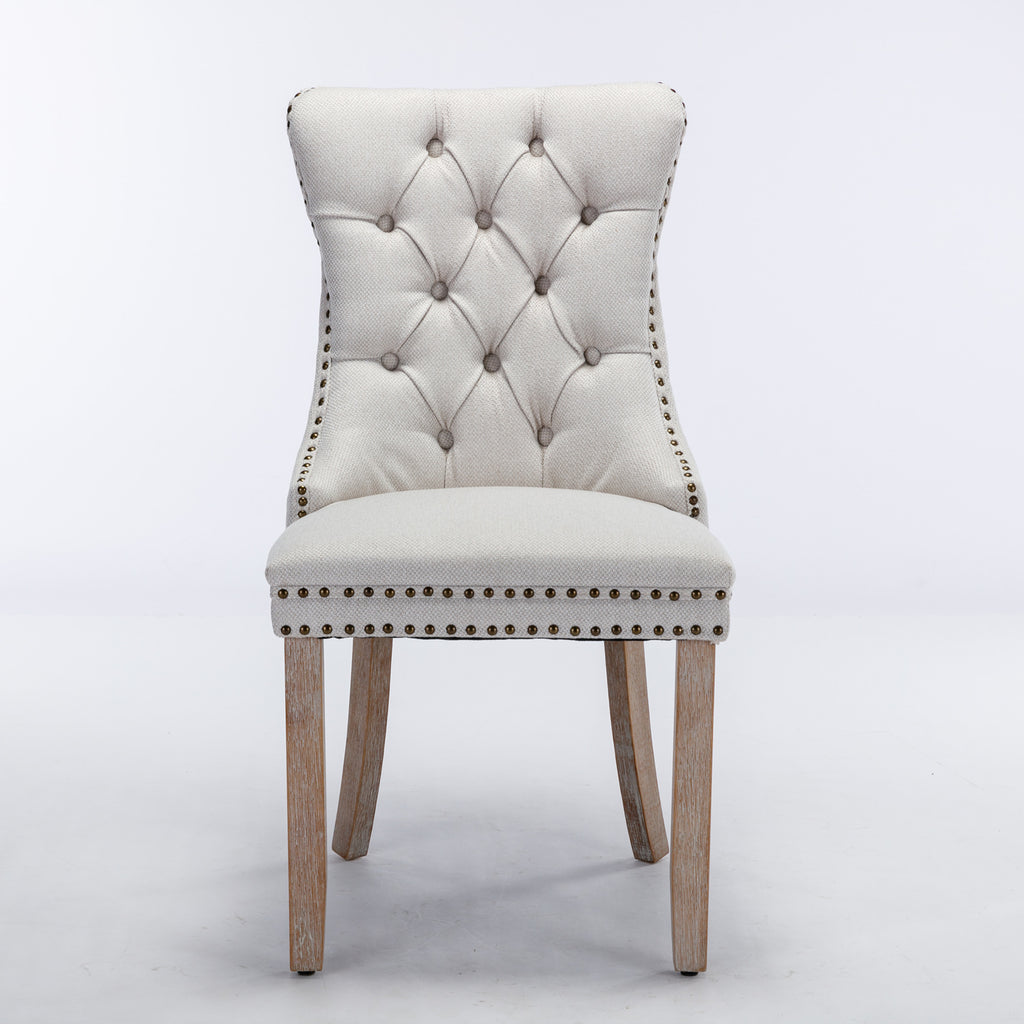 Nikki Collection Modern, High-end Tufted Solid Wood Contemporary Flax Upholstered Dining Chair with Wood Legs Nailhead Trim 2-Pcs Set,Gray, SW6801BG - Grand Goldman Shop
