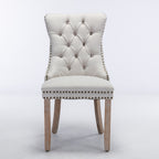 Nikki Collection Modern, High-end Tufted Solid Wood Contemporary Flax Upholstered Dining Chair with Wood Legs Nailhead Trim 2-Pcs Set,Gray, SW6801BG - Grand Goldman Shop
