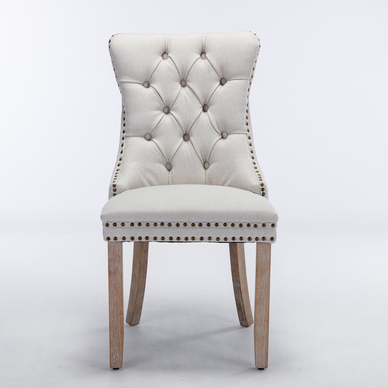 Nikki Collection Modern, High-end Tufted Solid Wood Contemporary Flax Upholstered Dining Chair with Wood Legs Nailhead Trim 2-Pcs Set,Gray, SW6801BG - Grand Goldman Shop