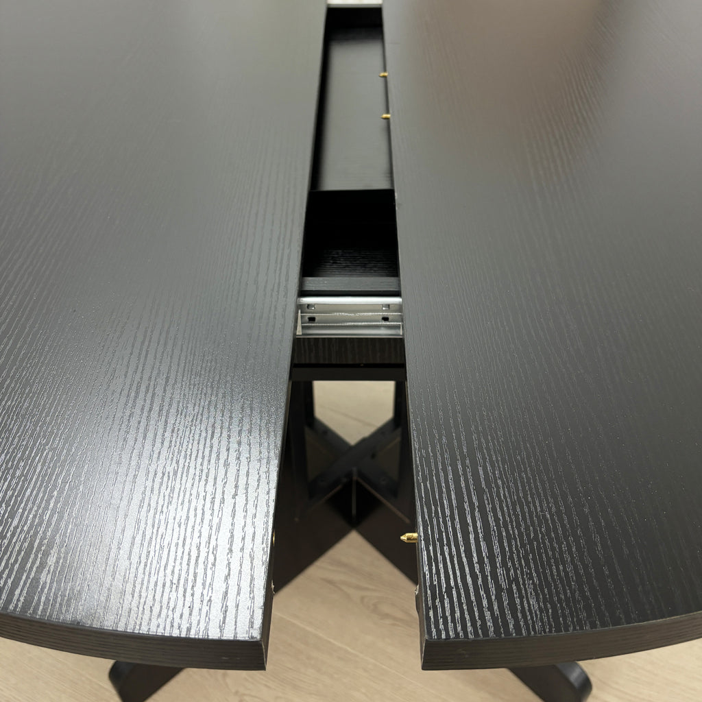 Farmhouse Kitchen Dining Table 59x43 Inch Expandable Oval Top with Removable Leaf Black MDF - Grand Goldman Shop