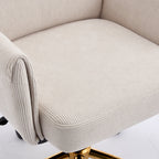 Ergonomic Mid-Back Office Chair with Striped Fabric, White Corduroy, Adjustable Lumbar Support and Gold Base, 25.2 x 24.0 x 3