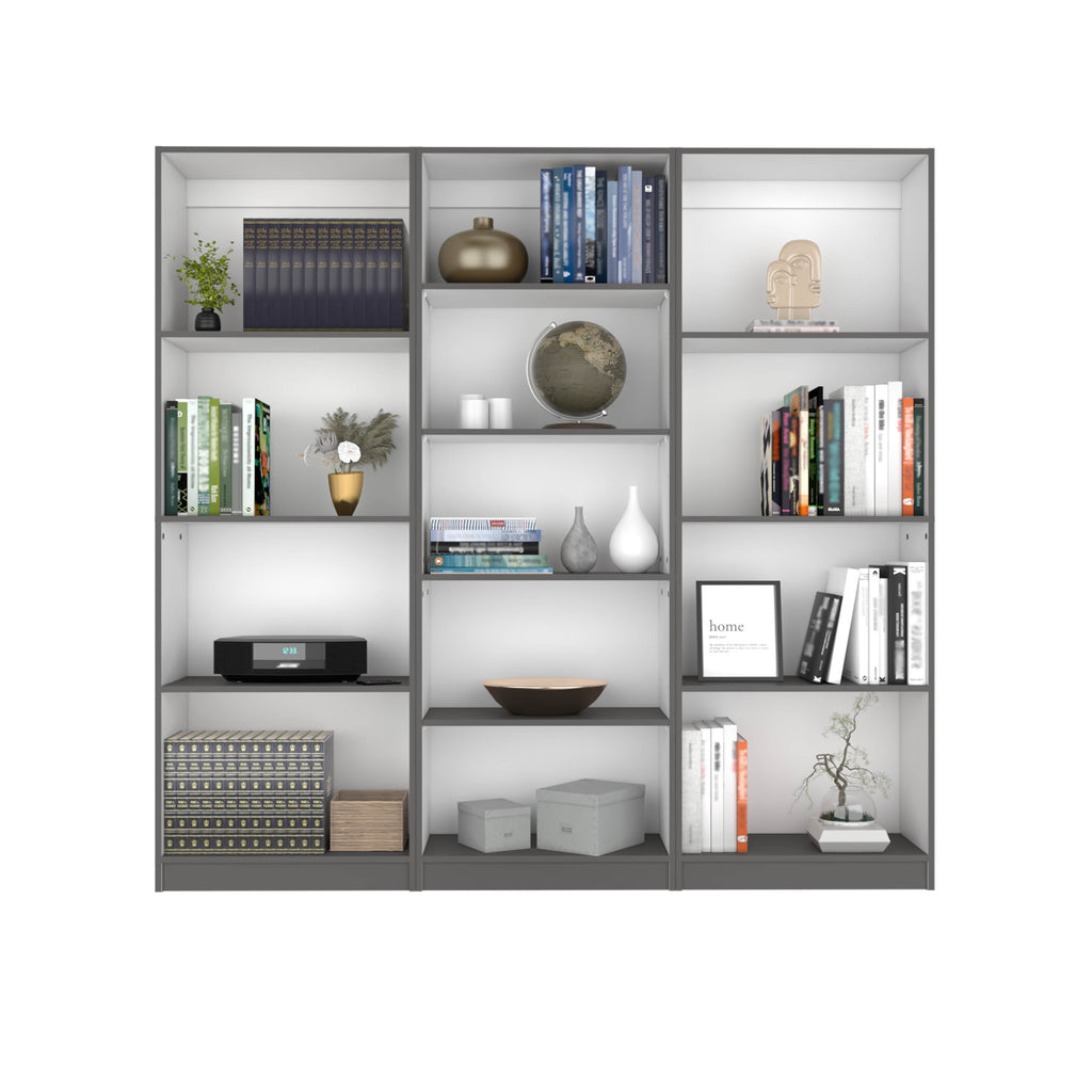 Lainor 3 Piece Home Bookcase set, 74' Wide with 13 Shelves ,  Living Room Set Set Matt Gray - White | Premium Home Decor - Gr