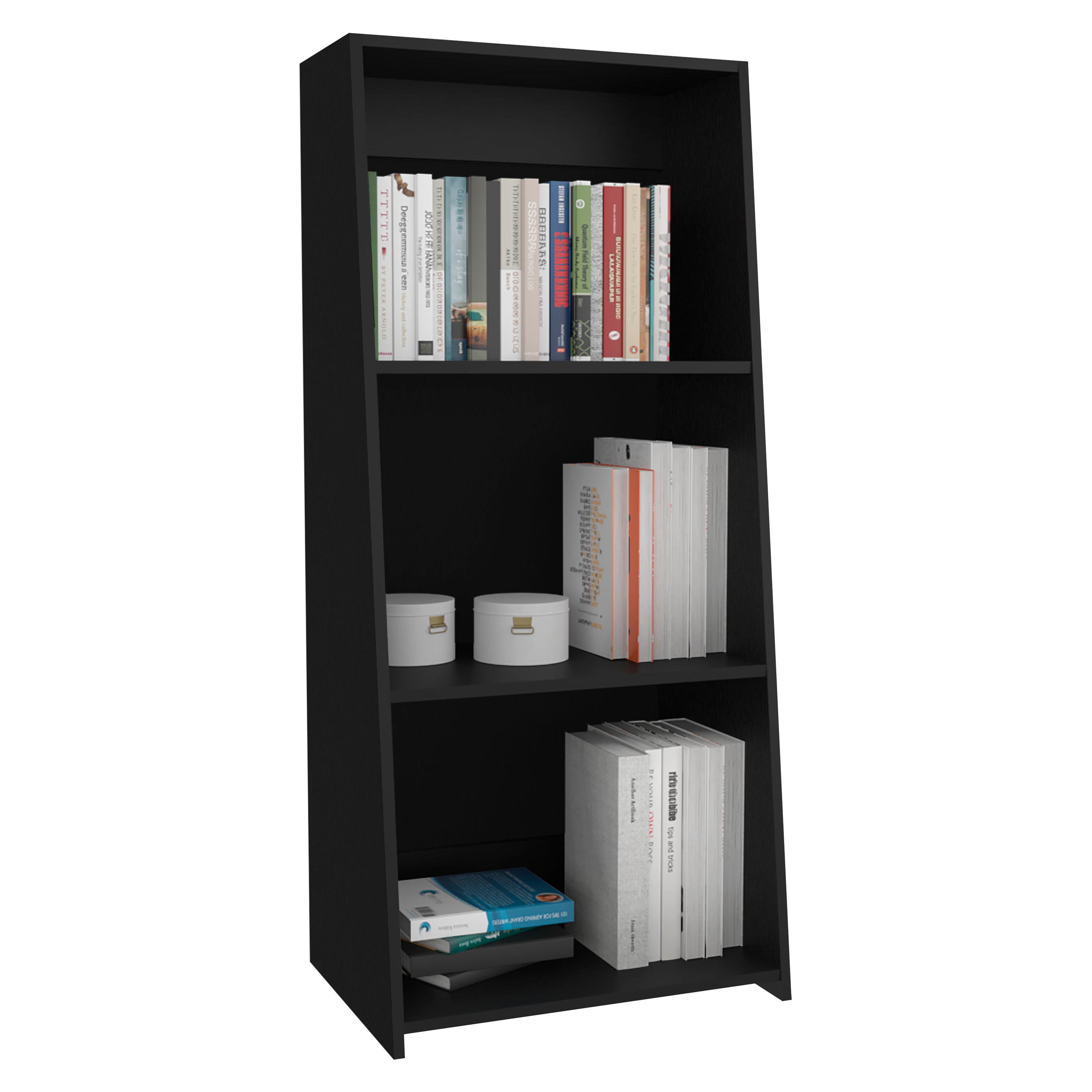 Note 47' Tall Three-Tier Ladder Bookcase Black | Premium Home Decor - Grand Goldman