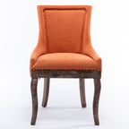 A&A Furniture,Ultra Side Dining Chair，Thickened fabric chairs with neutrally toned solid wood legs， Bronze nail head，Set of 2，Orange - Grand Goldman Shop