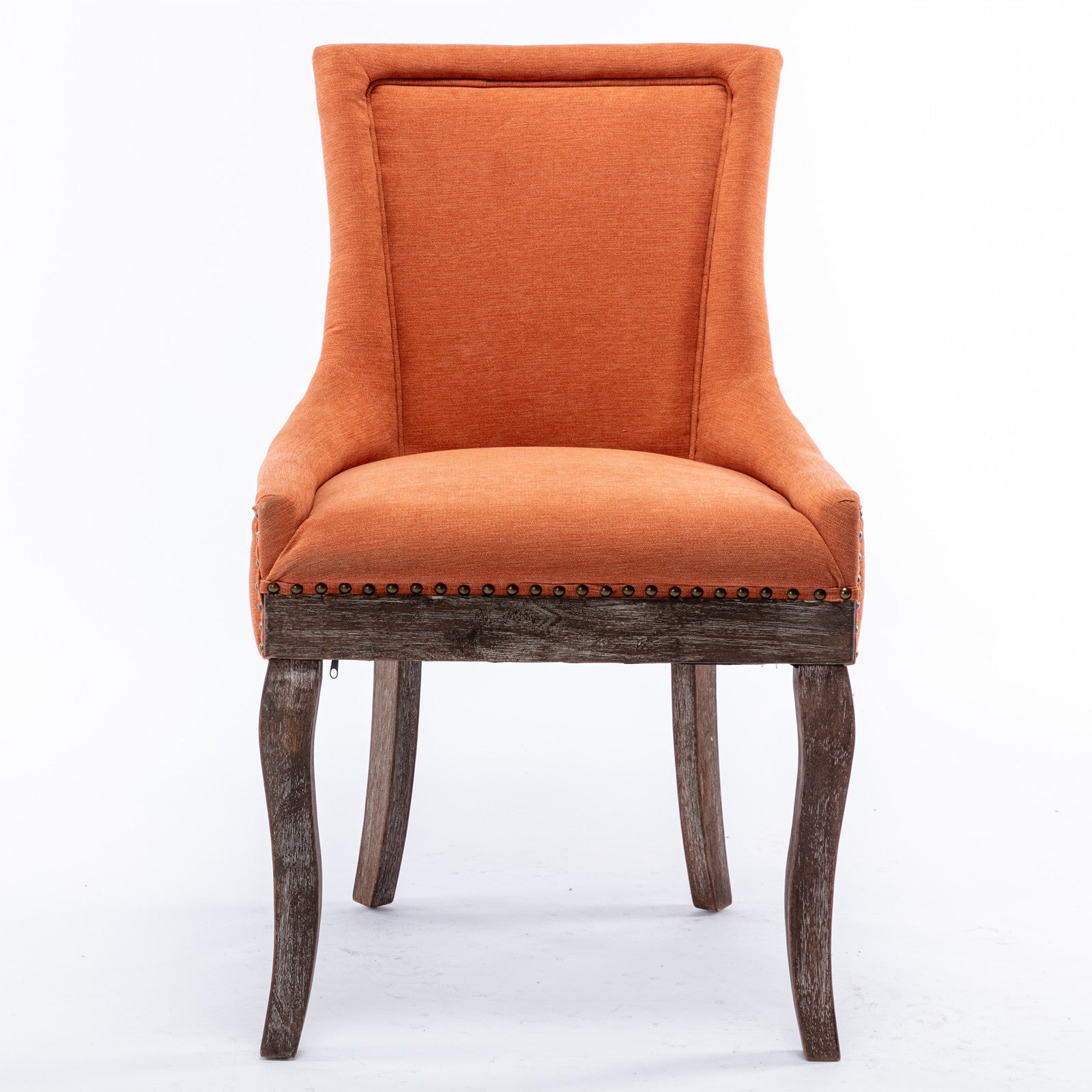 A&A Furniture,Ultra Side Dining Chair，Thickened fabric chairs with neutrally toned solid wood legs， Bronze nail head，Set of 2，Orange - Grand Goldman Shop
