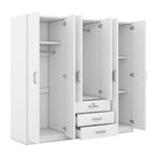 6-Doors Wooden Wardrobe Storage for Bedroom, with Big Drawers, White - Grand Goldman Shop