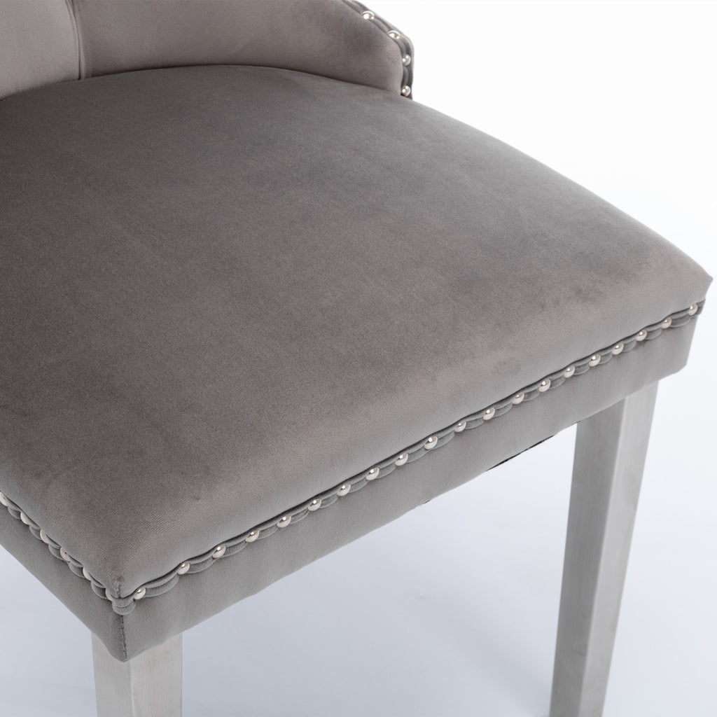 A&A Furniture,Nikki Collection Modern, High-end Tufted Solid Wood Contemporary Velvet Upholstered Dining Chair with Chrome Stainless Steel Plating Legs,Nailhead Trim,Set of 2,Gray and Chrome, SW1701GY - Grand Goldman Shop