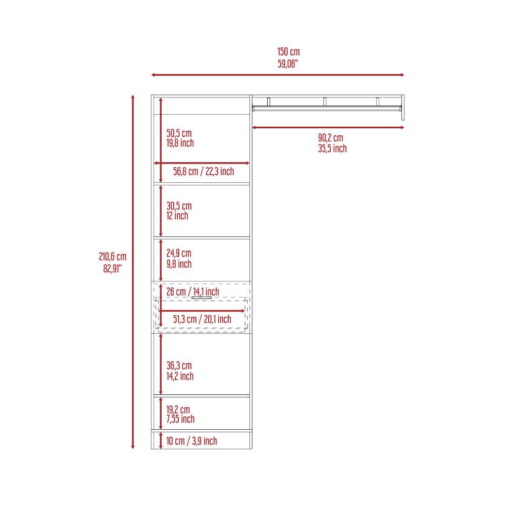 Manchester 150 Closet System, Metal Rod, Five Open Shelves, One Drawer -Black - Grand Goldman Shop