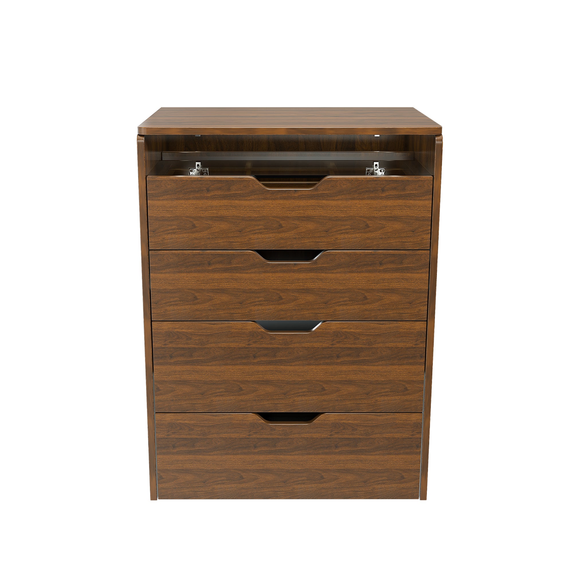 3-in-1 Vanity Desk with Lighted Mirror & Stool, Flip Top Makeup Dressing Table in Walnut Finish, Compact Storage for Bedroom, Bathroom, Dressing Room, 23.62'L - Grand Goldman Shop