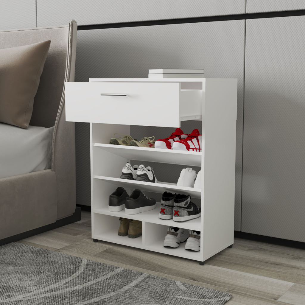 FM FURNITURE Onawa Modern Shoe Rack with Drawer, White - Grand Goldman Shop