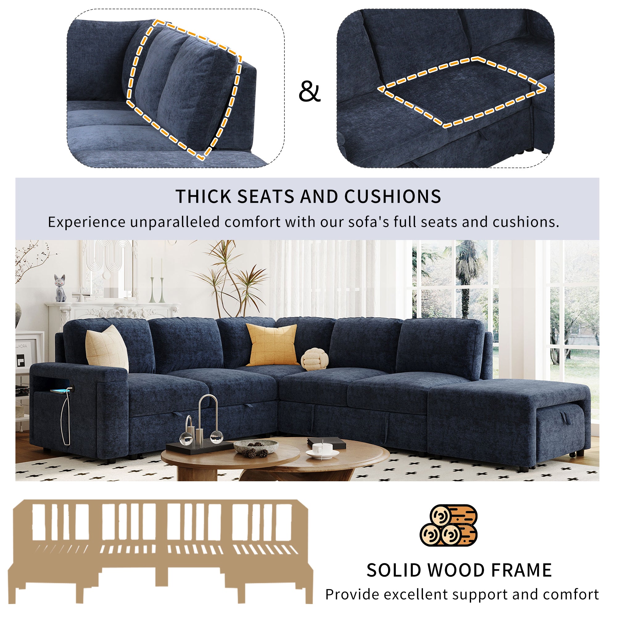 U_STYLE L-shaped Pull-Out Sofa Bed with Storage, USB Ports, and Cup Holders, Modular Design for Living Rooms, Offices & Apartments - Grand Goldman Shop