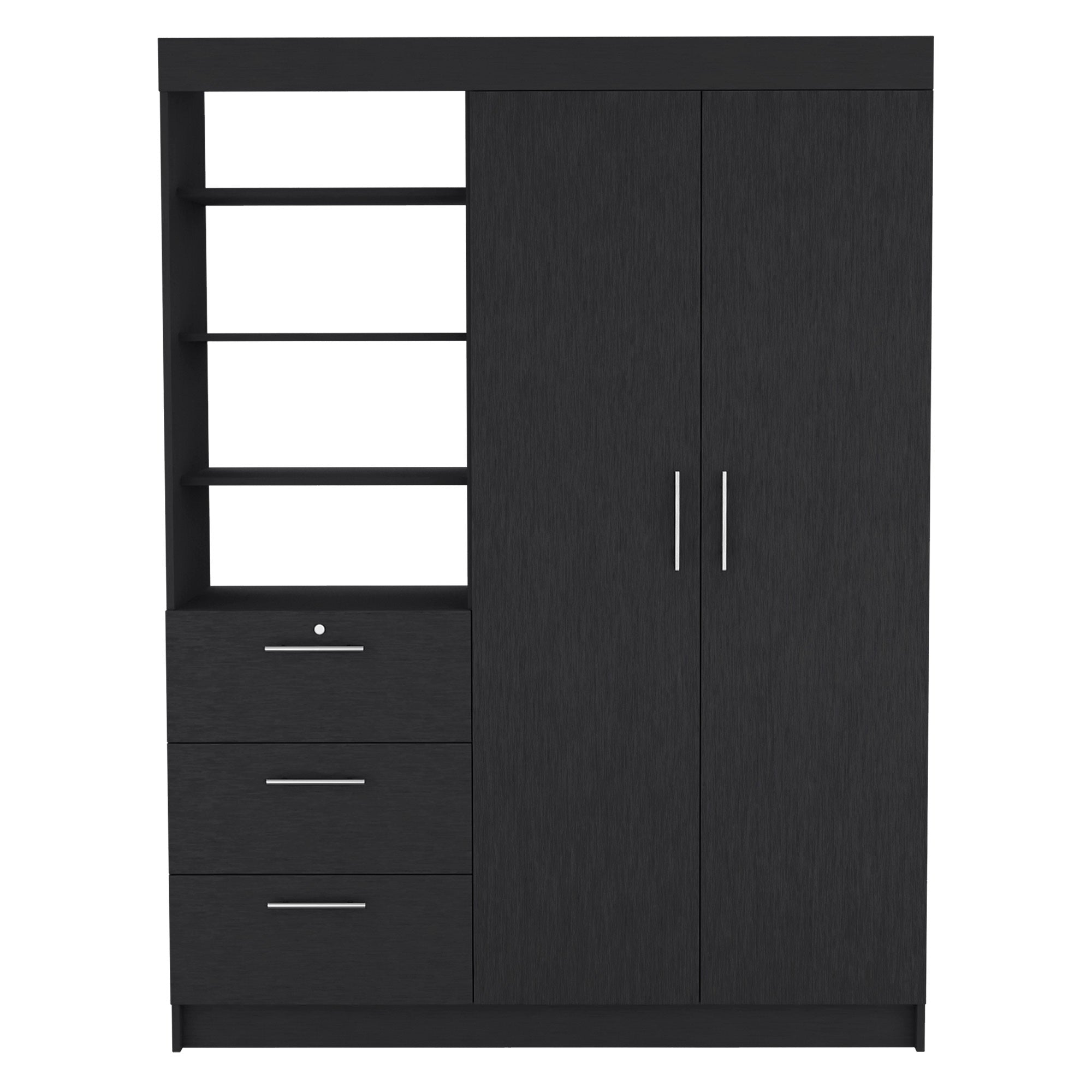 Peyton 2 Piece Bedroom Set, Armoire + Nightstand, Black - Grand Goldman Shop