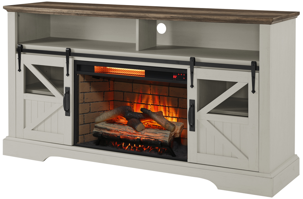 60 Inch Electric Fireplace  Entertainment Center With Door Sensor-Jasmine white color - Grand Goldman Shop