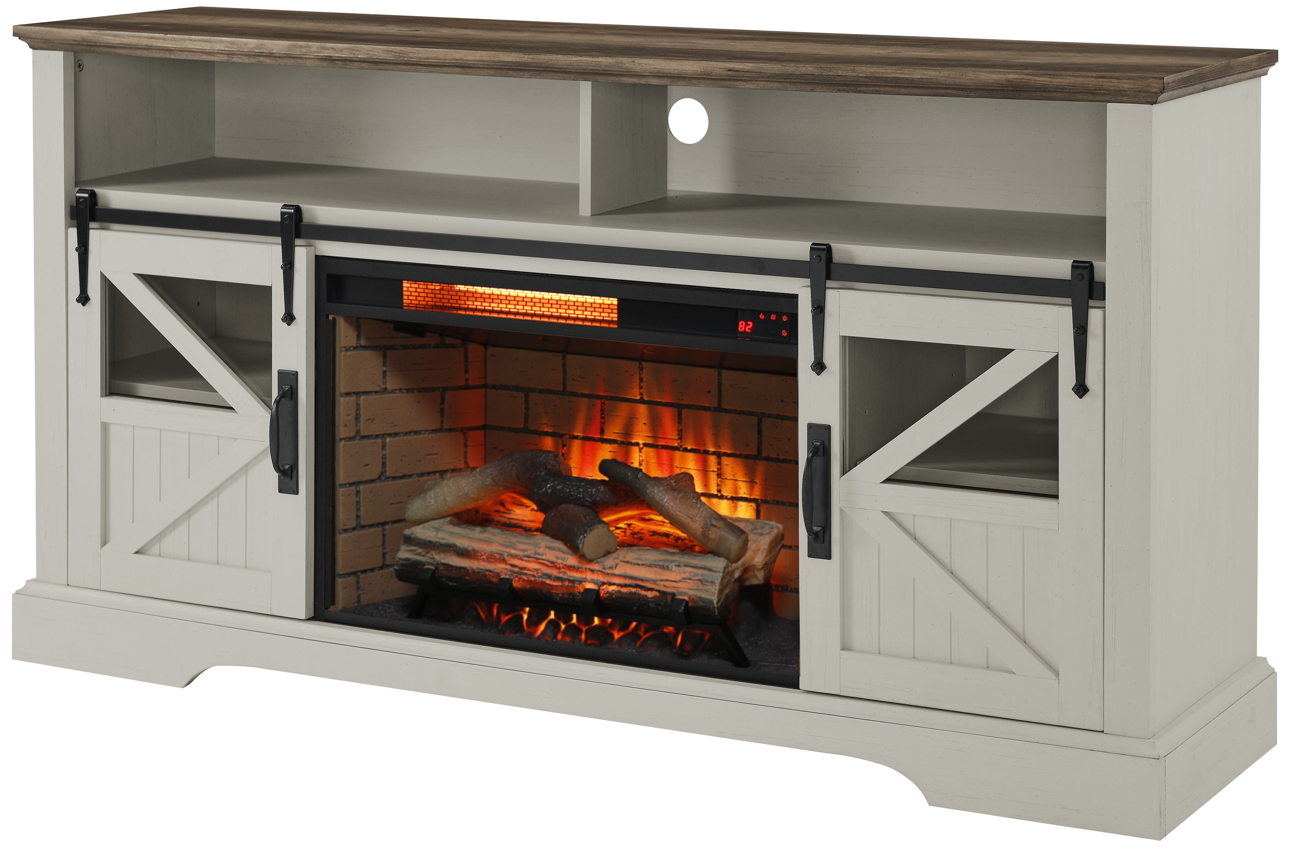 60 Inch Electric Fireplace  Entertainment Center With Door Sensor-Jasmine white color - Grand Goldman Shop