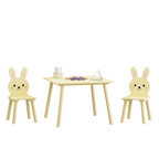 Kids Table and Chair Set with 2 Bunny Chairs, Children's Wooden Activity Table for Toddlers, Cute Animal Design Study Play Se