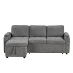 Modern L-shaped Convertible Sofa Bed with Storage, Cup Holders, USB Ports, Gray Chenille, 83.5' - Grand Goldman Shop