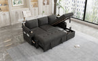 Black Convertible L-shaped Sofa Couch with Storage, Cup Holders, USB Ports, Chenille Fabric, 83.5' - Grand Goldman Shop