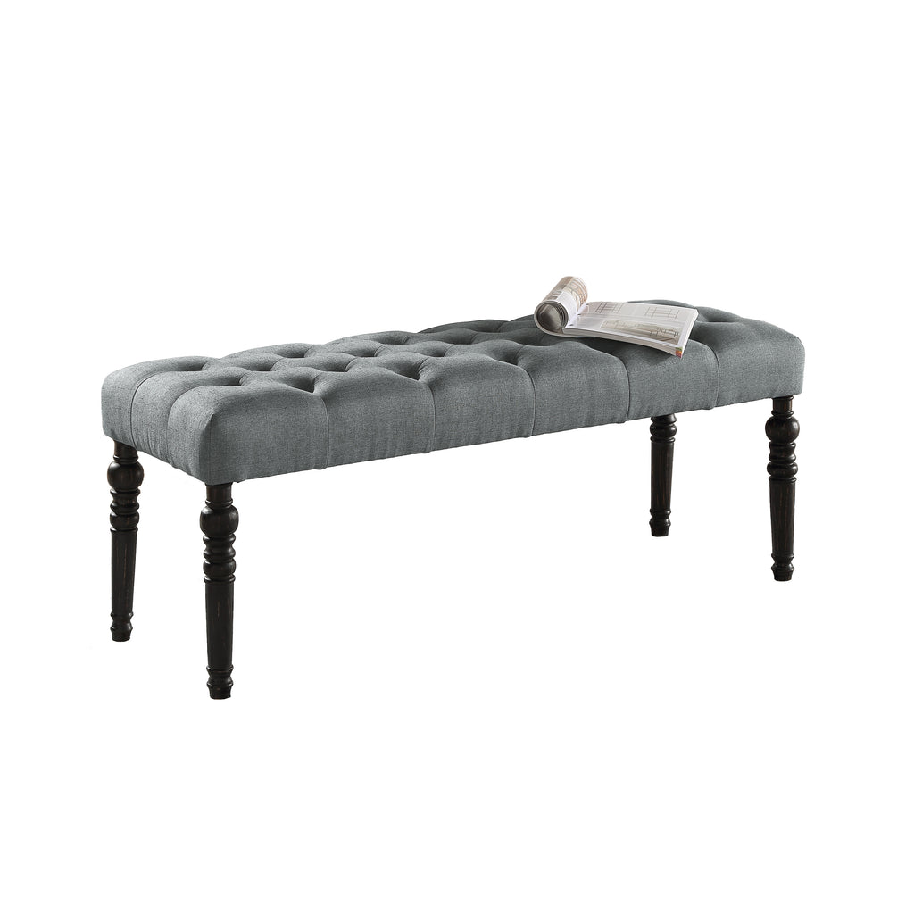 Leviton Fabric Tufted Turned Leg  Dining Bench, Gray - Grand Goldman Shop