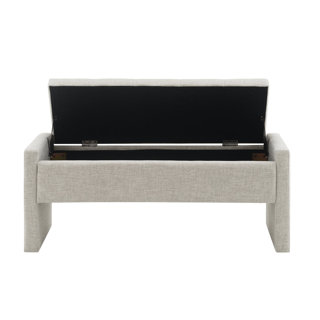 Modern Upholstered Bed End Bench with Storage, Comfy Light Grey Linen Foot Rest for Living Room and Bedroom - Grand Goldman Shop