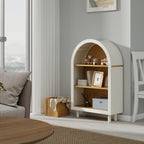 Arched Small Bookcase,Arched Storage Cabinet,Wooden Modern Arched Top Bookshelf with 3 Shelves,White with Woodgrain Shelves, 3-Tier Storage Shelf for Living Room, Bedroom, Entryway - Grand Goldman Shop