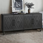 Carved Flower Door Large Storage Cabinet With Metal Handle Suitable For Living Room, Kitchen, Entryway(BLACK) - Grand Goldman Shop