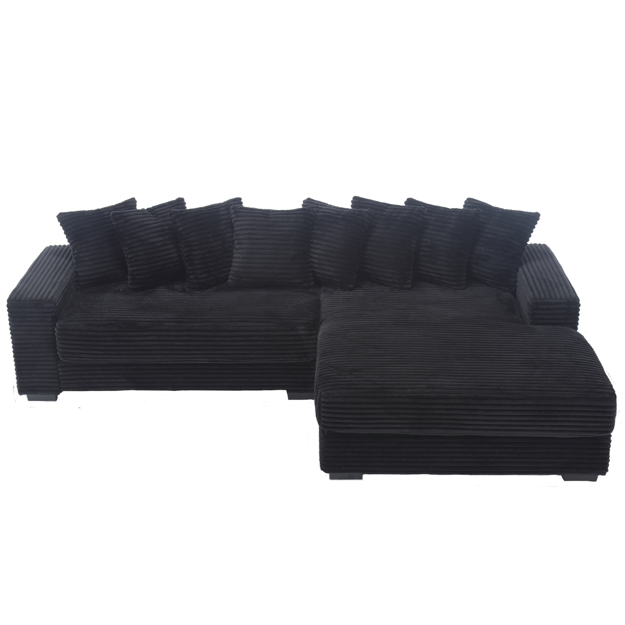 [NEW ARRIVED] [VIDEO PROVIDED] Oversized Two-Piece  Couches,  L Shaped Sofa, Corduroy, Right Chaise Daybed,with Armrests,Eight Throw Pillows,Corner Sofa,Easy To Assemble,  Black - Grand Goldman Shop
