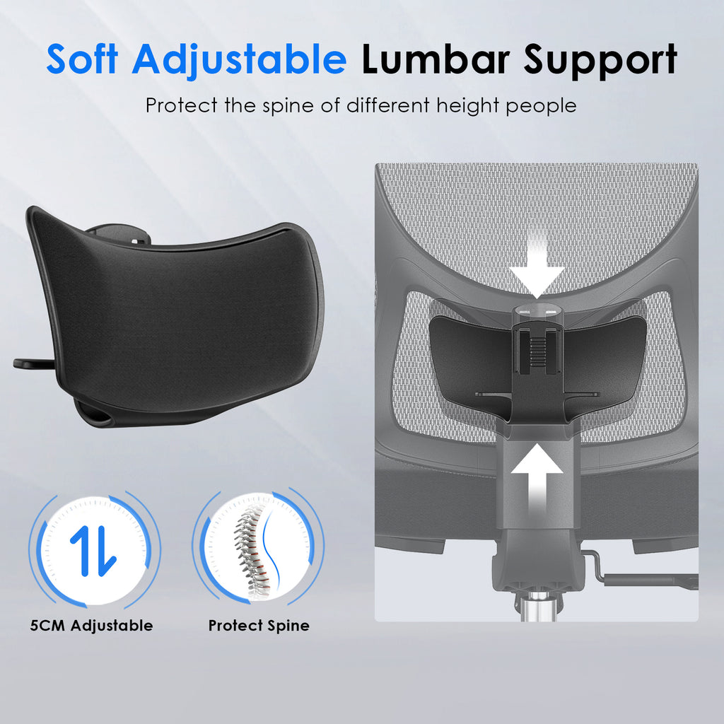 Ergonomic Office Chair,Mesh Desk Chair with Adjustable Lumbar Support and Headrest,Comfy Computer Chair with 3D Armrest Recli
