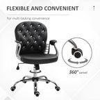 Vinsetto PU Leather Home Office Chair, Button Tufted Desk Chair with Padded Armrests, Adjustable Height and Swivel Wheels, Bl
