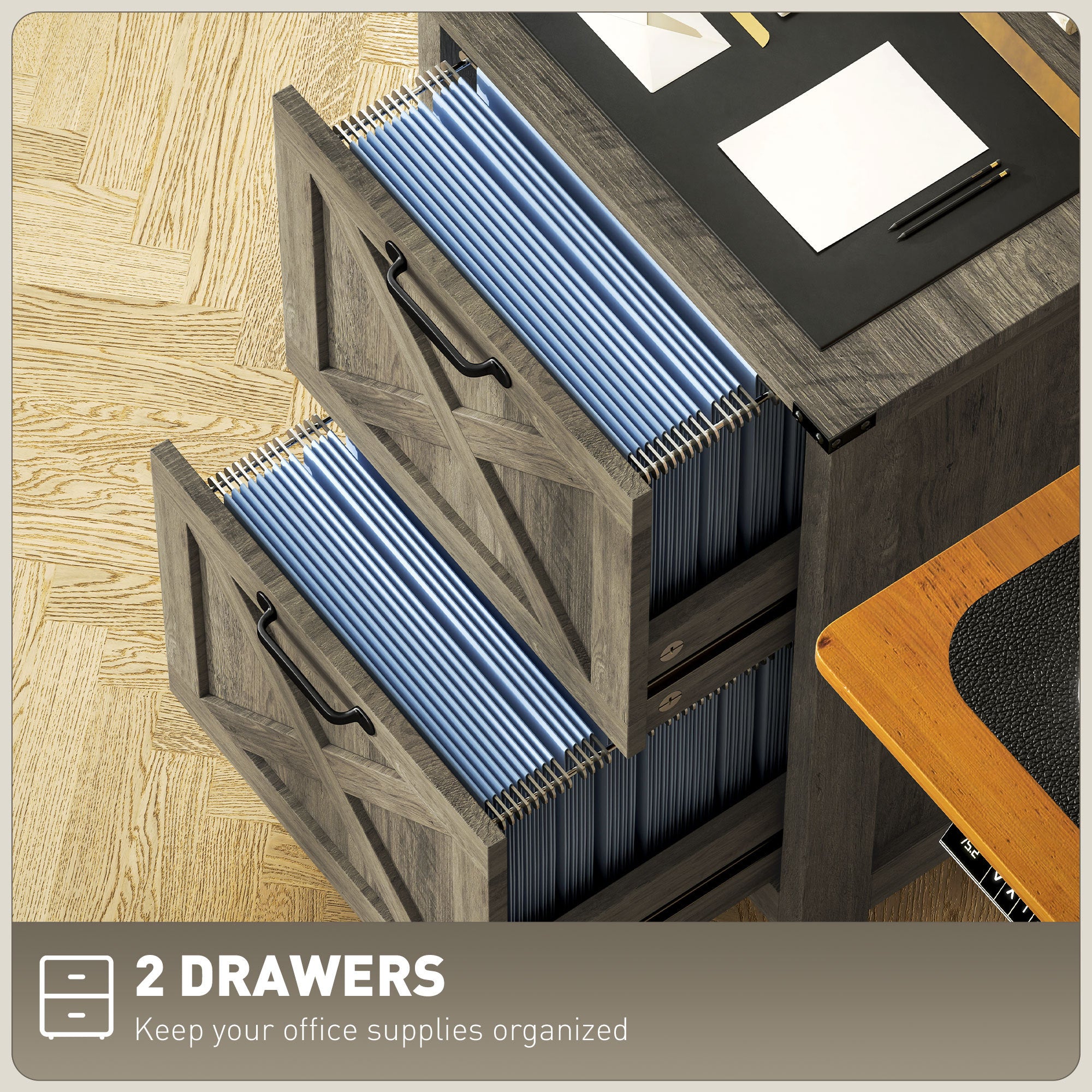 File Cabinet with 2 Drawers, Rustic Farmhouse Office Storage Cabinet - Grand Goldman