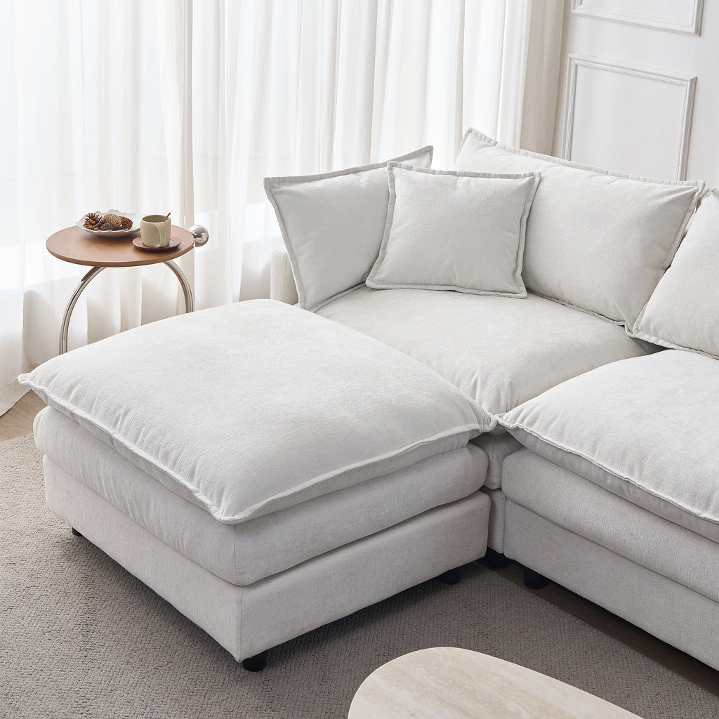 105' Modular Sectional Couch,Upholstered Soft Chenille Fabric Sofa,3 Seater with Ottoman L Shape Sofa Beige - Grand Goldman Shop