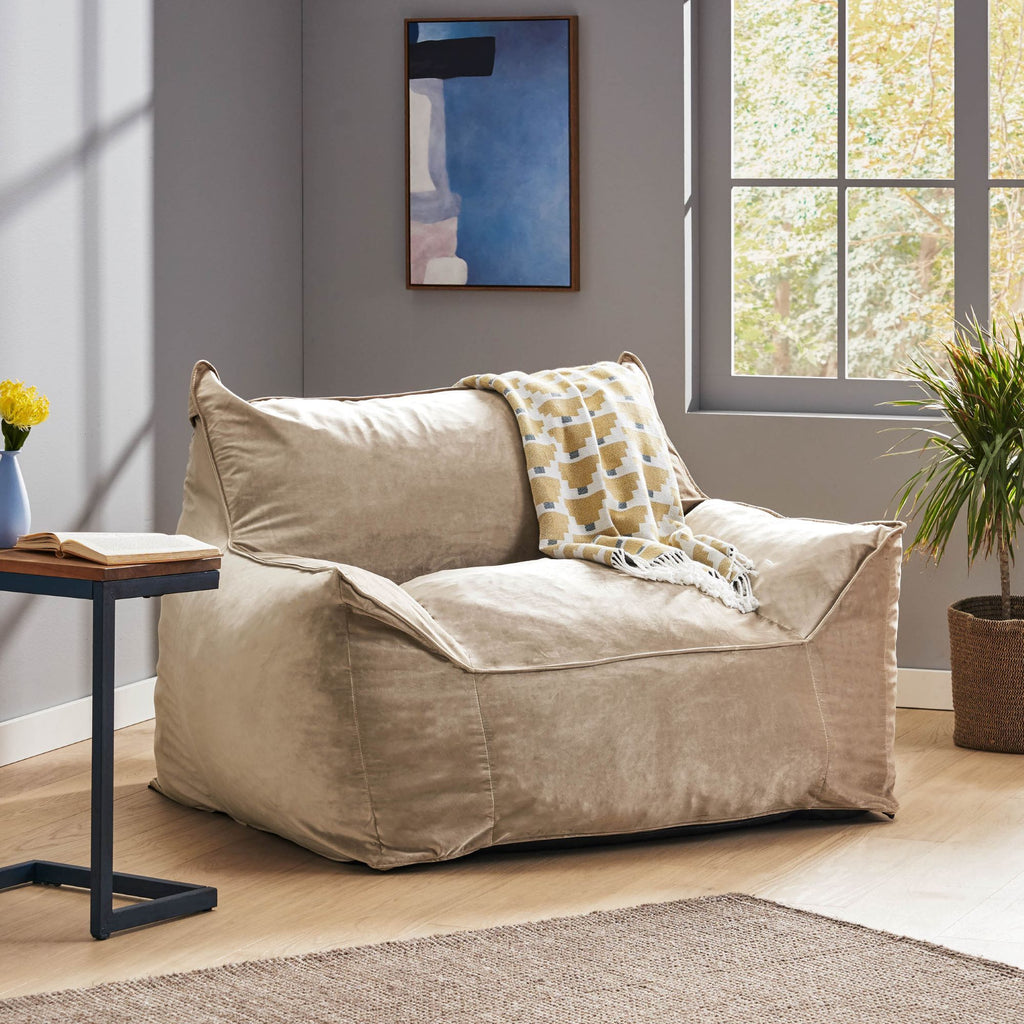 Allea Velveteen Bean Bag Chair with Armrests, Comfortable Velvet Seating, Taupe, 42x40x30 inches - Grand Goldman Shop