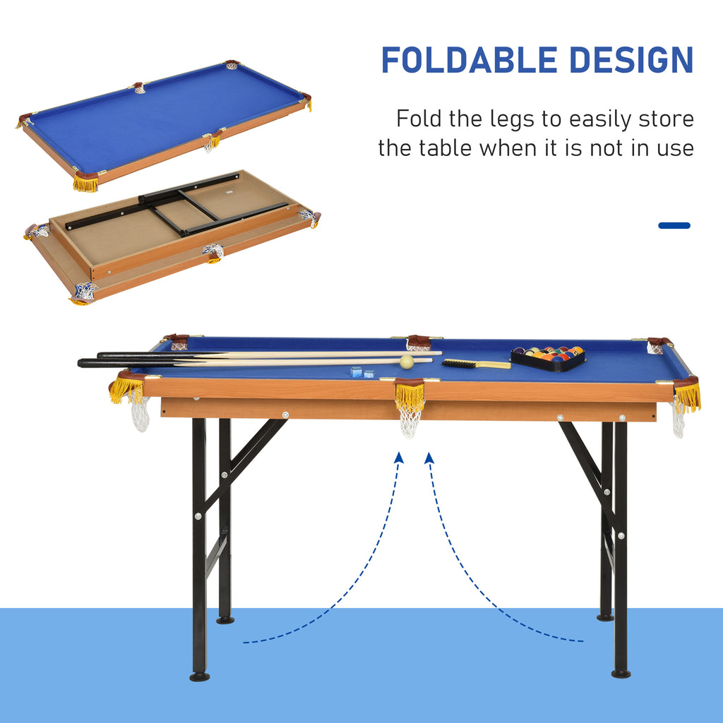Soozier 55' Portable Folding Billiards Table Game Pool Table for Whole Family Number Use With Cues, Ball, Rack, Chalk, Blue -