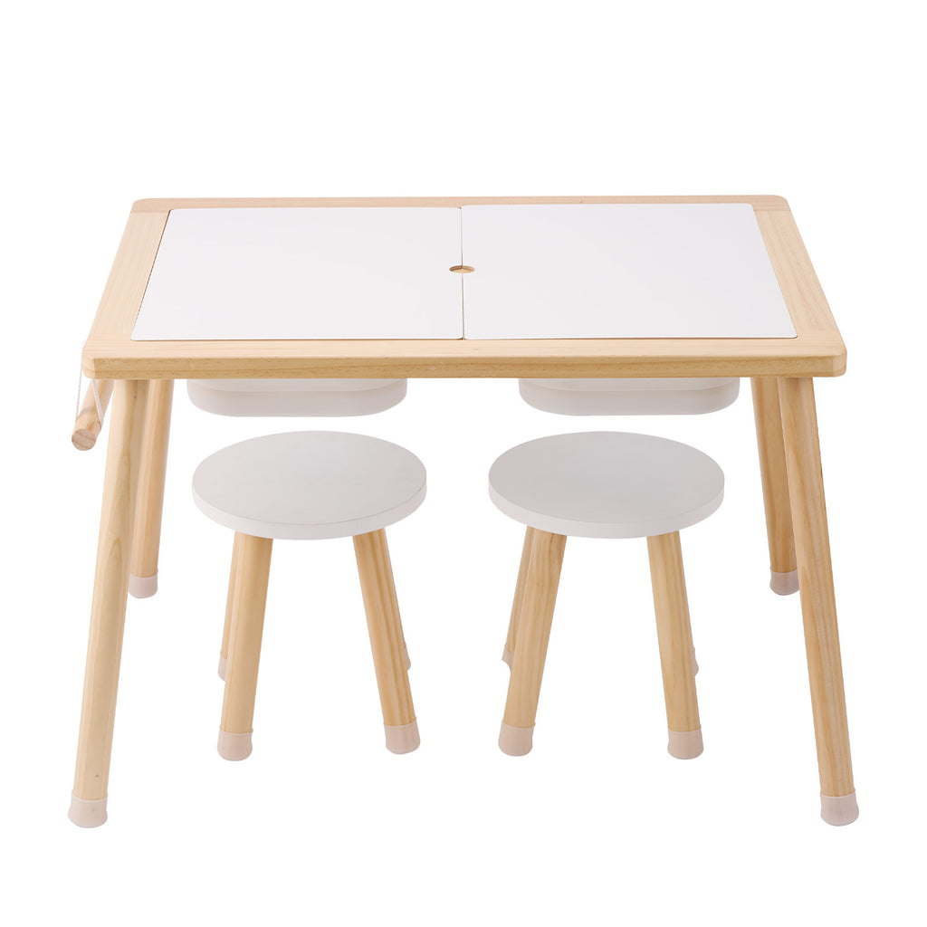 Sensory Table and Chairs Set, Toddlers Activity Table with 2 Stools, 2 Storage Bins & Paper Roll Holder, Indoor/Outdoor Play 