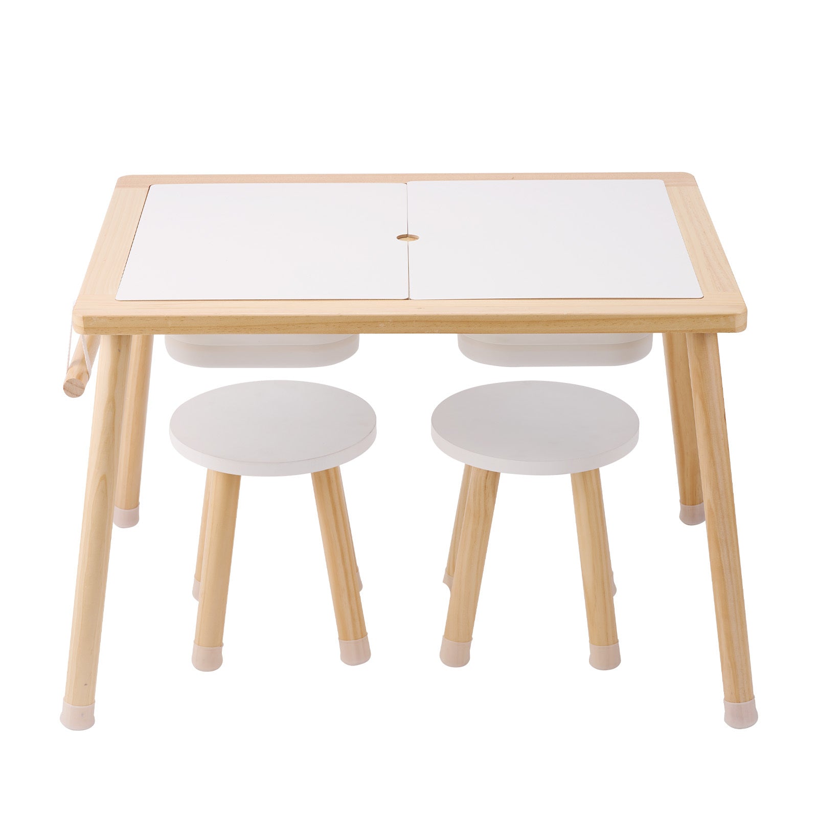 Sensory Table and Chairs Set, Toddlers Activity Table with 2 Stools, 2 Storage Bins & Paper Roll Holder, Indoor/Outdoor Play 
