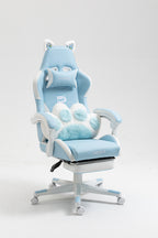 Cat Ears Gaming Chair - Ergonomic PU Leather Office Chair, Cute Chair with Footrest for Adult 310lbs Capacity, 90°-155° Recli