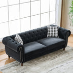 Mid Century Modern Chesterfield Velvet Sofa with Roll Armrest & Nailhead, Black, 67-Inch - Grand Goldman Shop