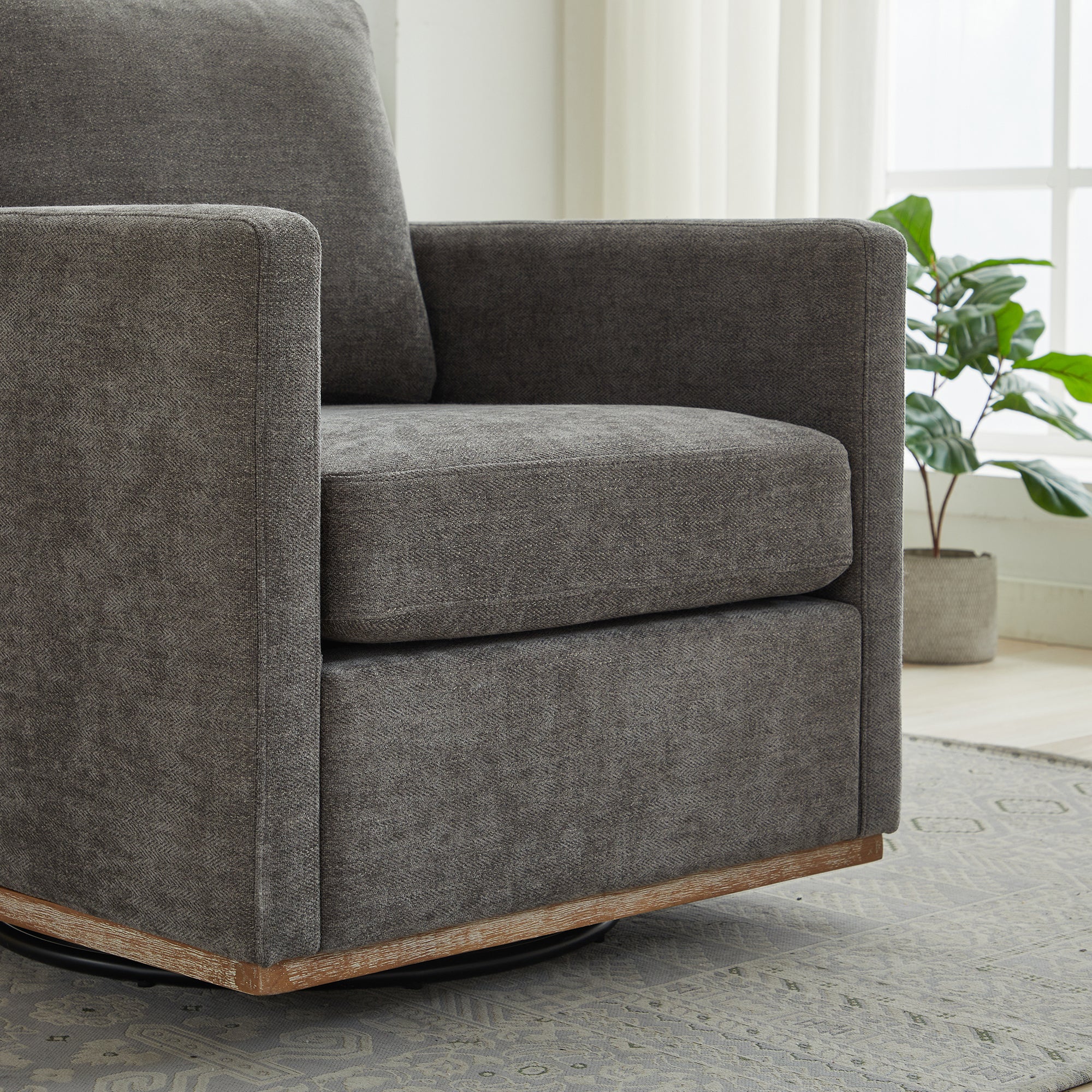 Modern Square Upholstered Swivel Accent Chair with Chenille Fabric, Charcoal, 30.7'W - Grand Goldman Shop