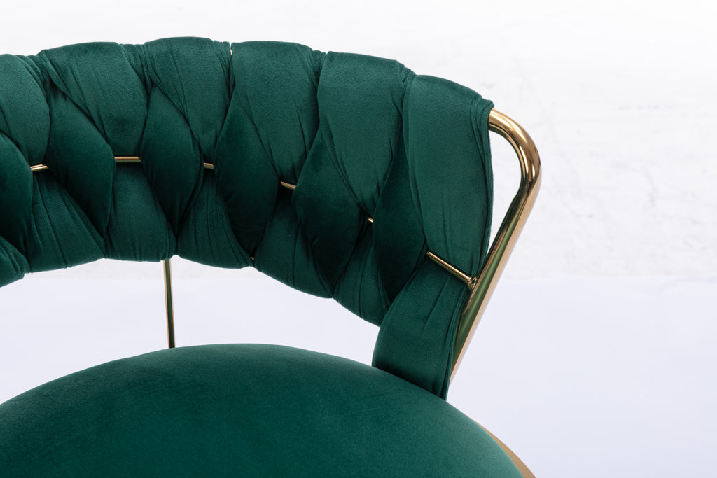 Set of 2  Bar Stools,with Chrome Footrest and Base Swivel Height Adjustable Mechanical Lifting Velvet + Golden Leg Simple Bar Stool-Green - Grand Goldman Shop