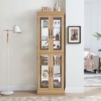 Lighted Glass Curio Display Cabinet,Display Cabinet,Glass Storage Cabinet Glass Wine cabinet Wood Frame Toy Display for Living Room, Kitchen, Pantry light bulb included Light oak - Grand Goldman Shop