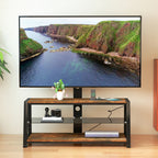 Wooden Storage TV Stand Black Tempered Glass Height Adjustable Universal Swivel Entertainment Center With Mount TV Stand, Rustic Browm - Grand Goldman Shop