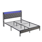 Full Bed Frame with  Storage Headboard, Charging Station and LED Lights, Upholstered Platform Bed with Heavy Metal Slats, No Box Spring Needed, Noise Free, Easy Assembly, Dark Gray - Grand Goldman Shop