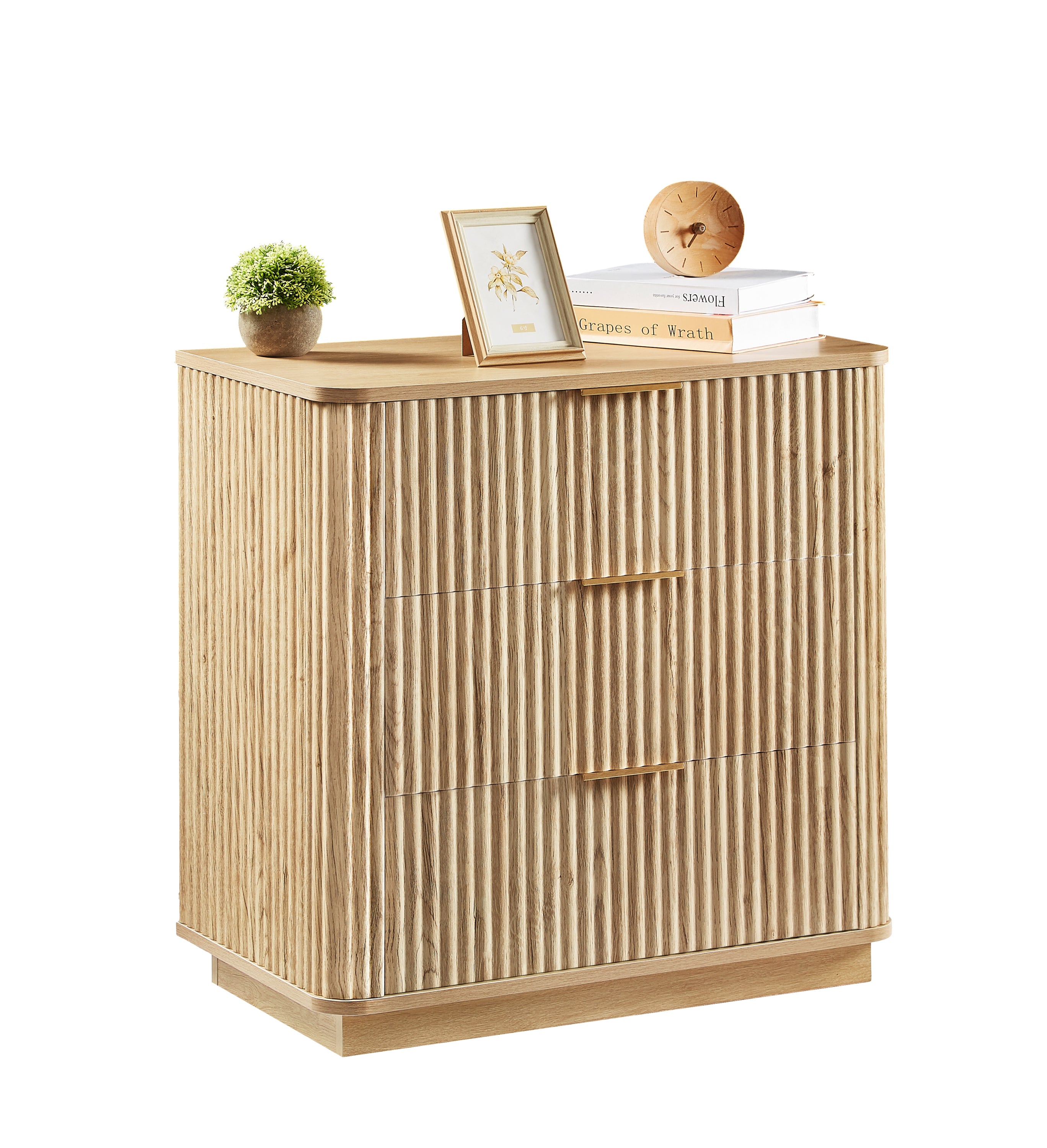 3 Drawers Drasser 2PCS, 27.6'' Wide Modern Chest of Drawers Curved wave Design,Nightstand,Wood Drawer Organizer for Bedroom, Living Room, Hallway, Oak,27.6''W x 15.8''D x 27.4''H. - Grand Goldman Shop