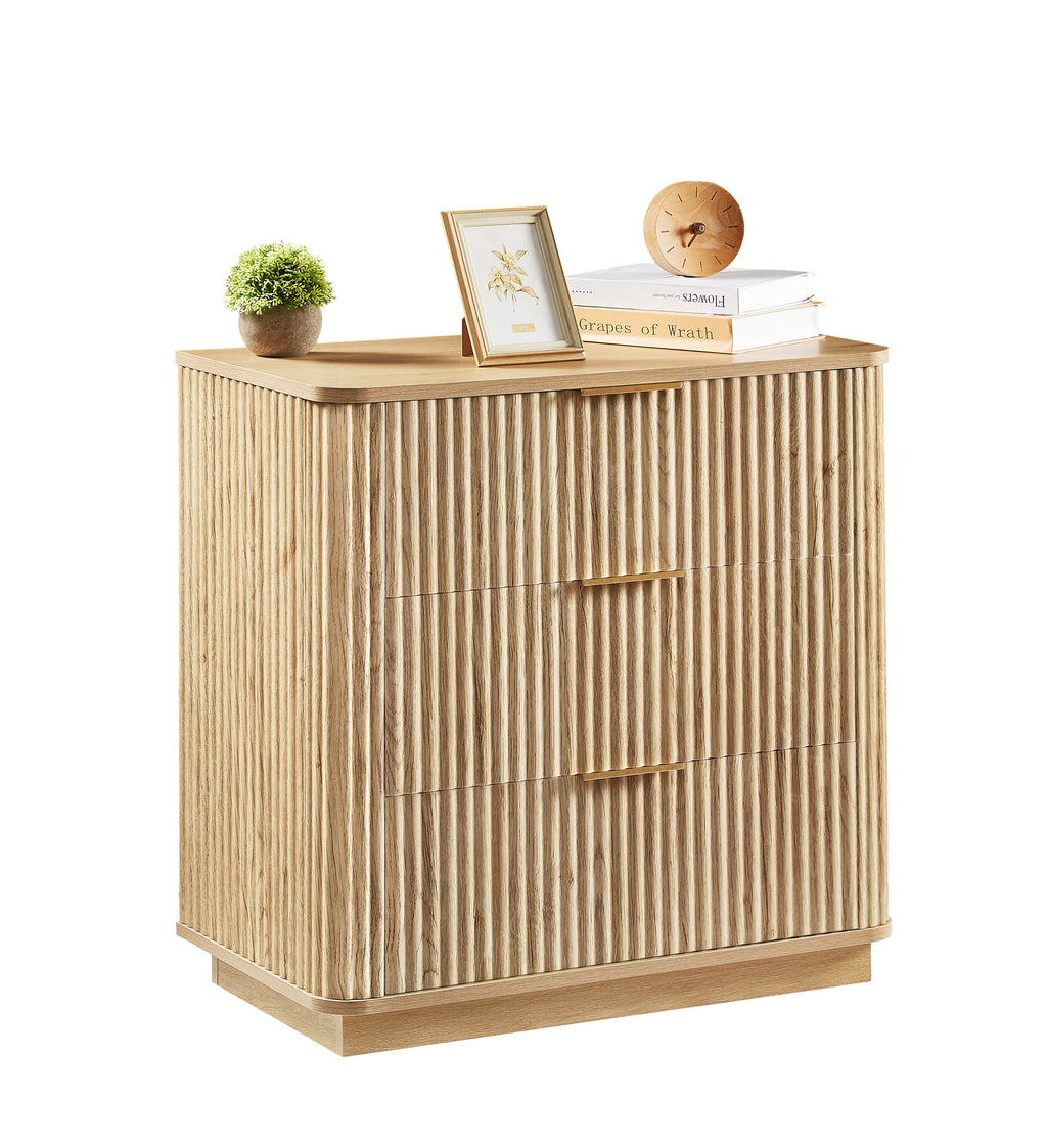 3 Drawers Drasser, 27.6'' Wide Modern Chest of Drawers Curved wave Design,Nightstand,Wood Drawer Organizer for Bedroom, Living Room, Hallway, Oak,27.6''W x 15.8''D x 27.4''H. - Grand Goldman Shop