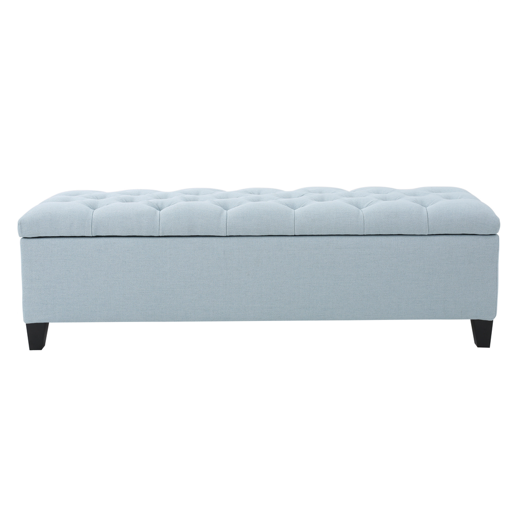 GLOUSTER Contemporary Storage Ottoman V2 with Button Tufting in Blue Fabric, 51 Inches - Grand Goldman Shop