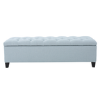 GLOUSTER Contemporary Storage Ottoman V2 with Button Tufting in Blue Fabric, 51 Inches - Grand Goldman Shop